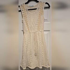 Women's Maurices Sleeveless Lace Crochet Dress W/Built-in Slip Dress Sz XS cream